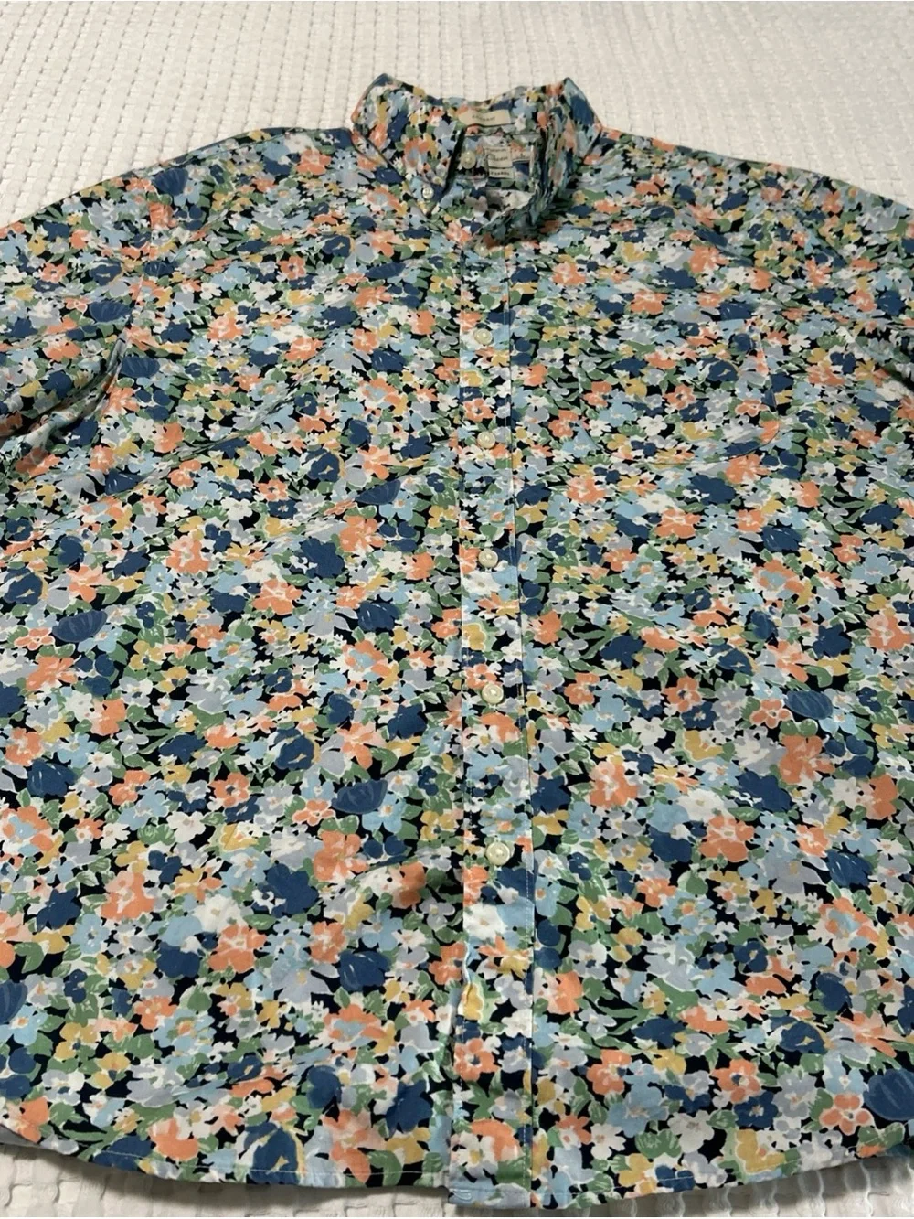 J. Crew Classic Fit Floral Button-Up Short Sleeve Shirt - Blue Multi - Men’s L